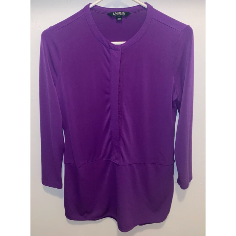Lauren Ralph Lauren Tunic Top Blouse Womens PM Purple 3/4 Sleeve Button Up